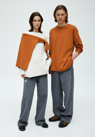 Leather brown color unisex mega oversize ribana longsleeve